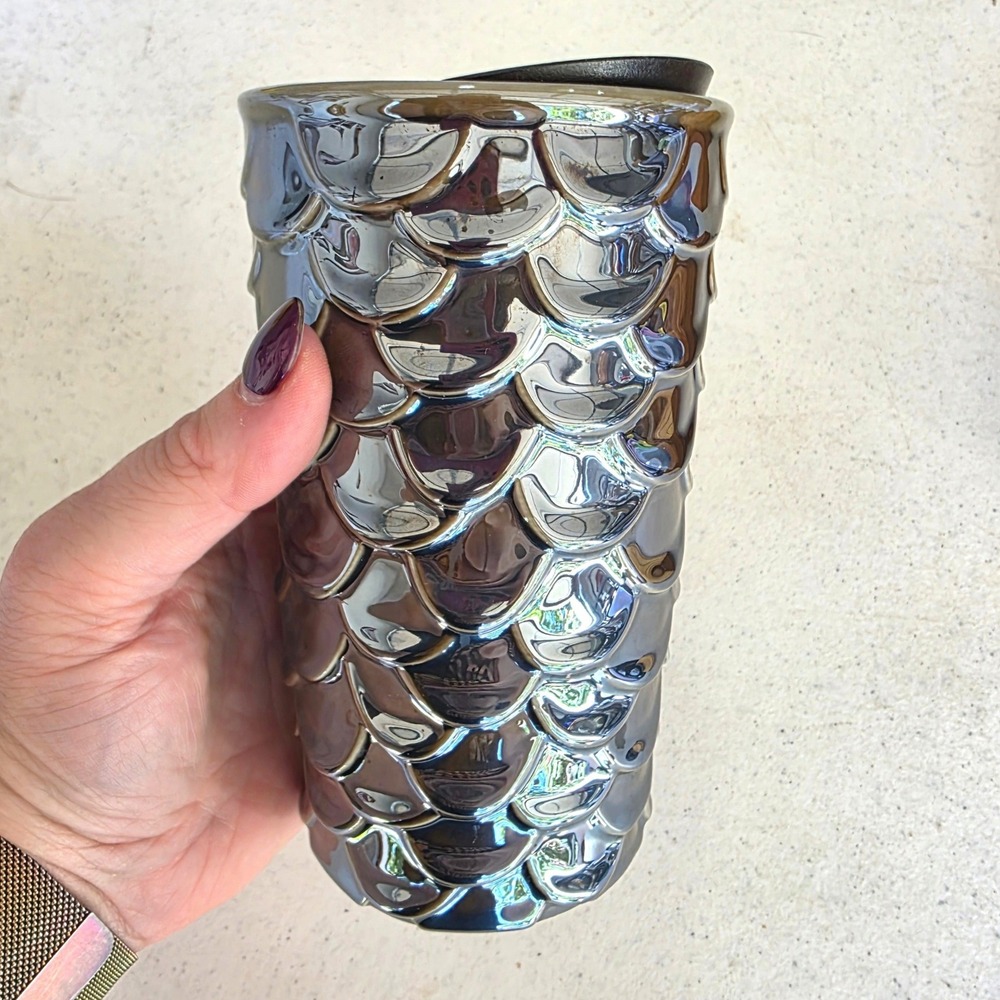 Starbucks Siren Mermaid Tail Scales Iridescent Silver Ceramic Tumbler Mug 10oz
